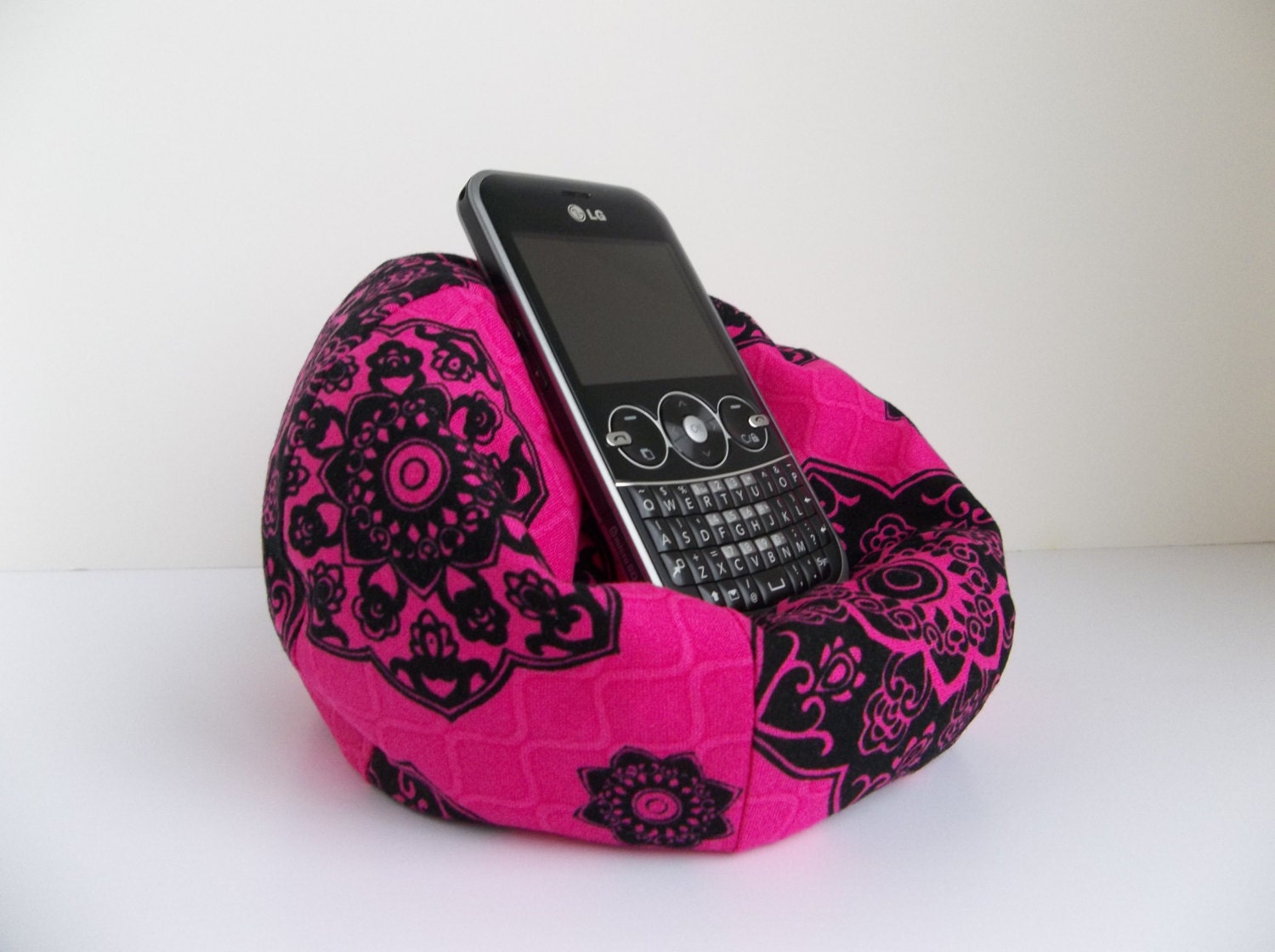 Cell phone bean bag chair hot pink with black by FionaMeadow