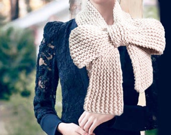 Knitted Bow Scarf Chunky Knitted Bow Ascot Neck Warmer Women's Scarf Fashion Accessories in Vanilla, SCARVES, 2014 Trend, Winter Scarfs