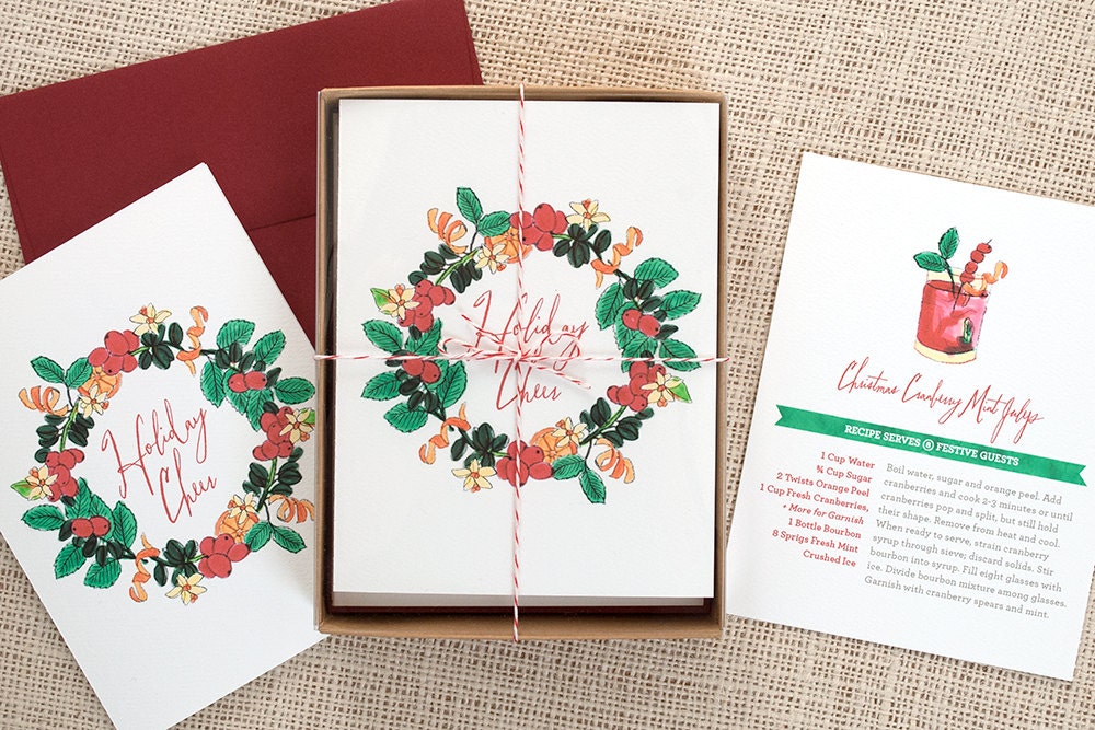 Festive Recipe Holiday Cards : Cranberry Mint Julep Pack of 8