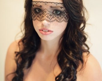 Halloween Mask - Masquerade Mask - Black Lace Mask - Mardi Gras Mask - Womens Eye Veil Costume - Strapless Face Lace Masks - Prom- Dance