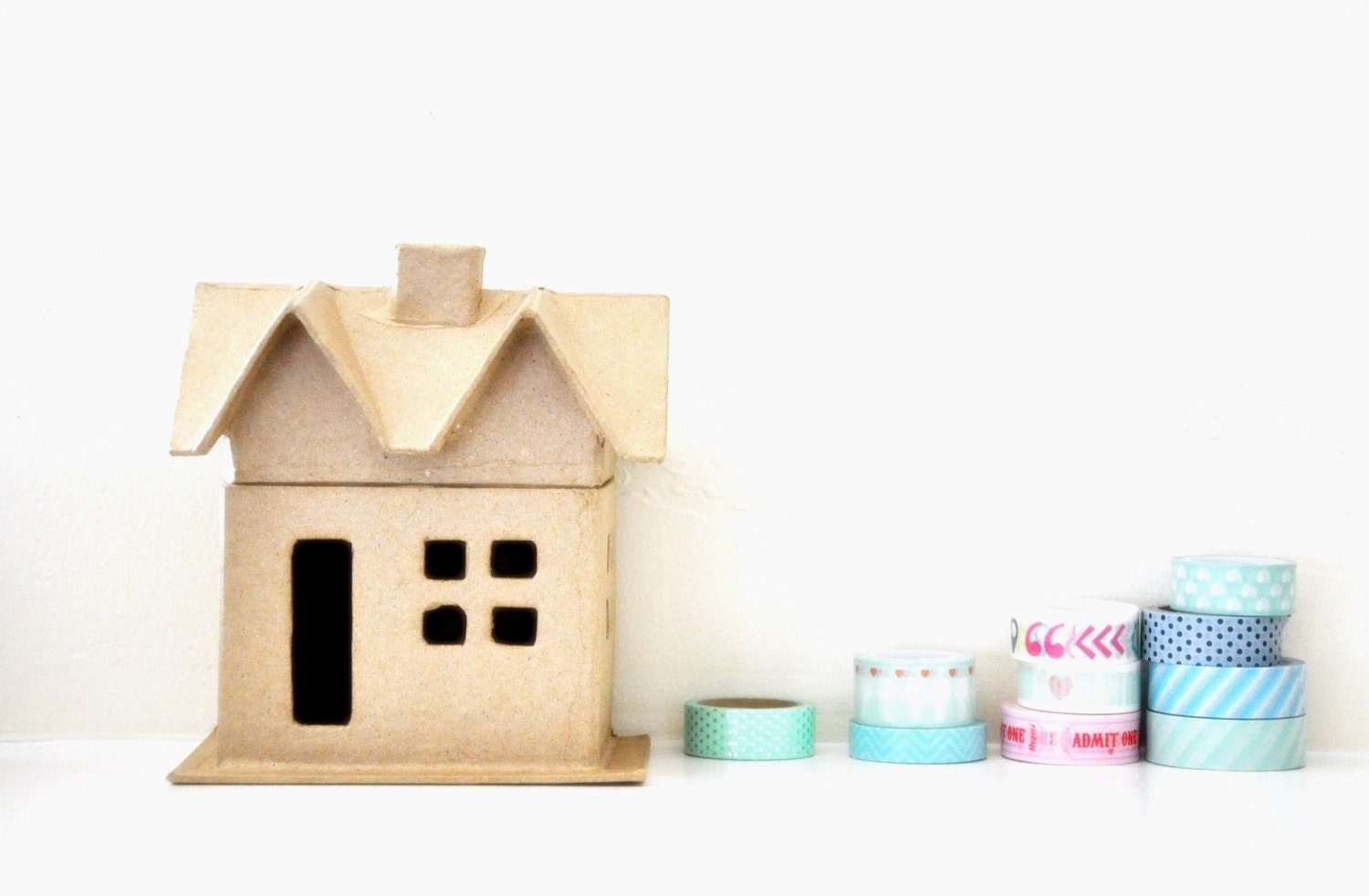 Set of 6 Paper Mache House Shaped Boxes