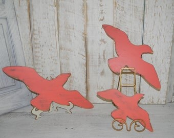 Seagulls Wall Decor 3 Pc Set Beach Cottage Coastal Sea Gulls Rustic Decor