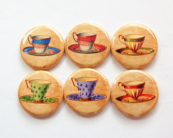 Magnet set, Tea Cup Magnets, Magnets, Fridge Magnets, button magnets, Kitchen Magnets, Abstract Design, Tea Time, Kellys Magnets (3762)