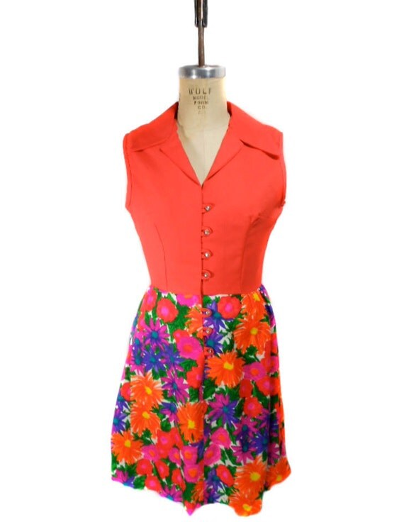 1960s floral shirtwaist dress / coral / rayon blend / 60s dress ...