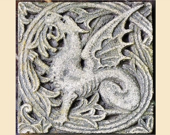 The Vined Dragon Tile - Victorian Gothic Stone Carving - Cast stone sculpture