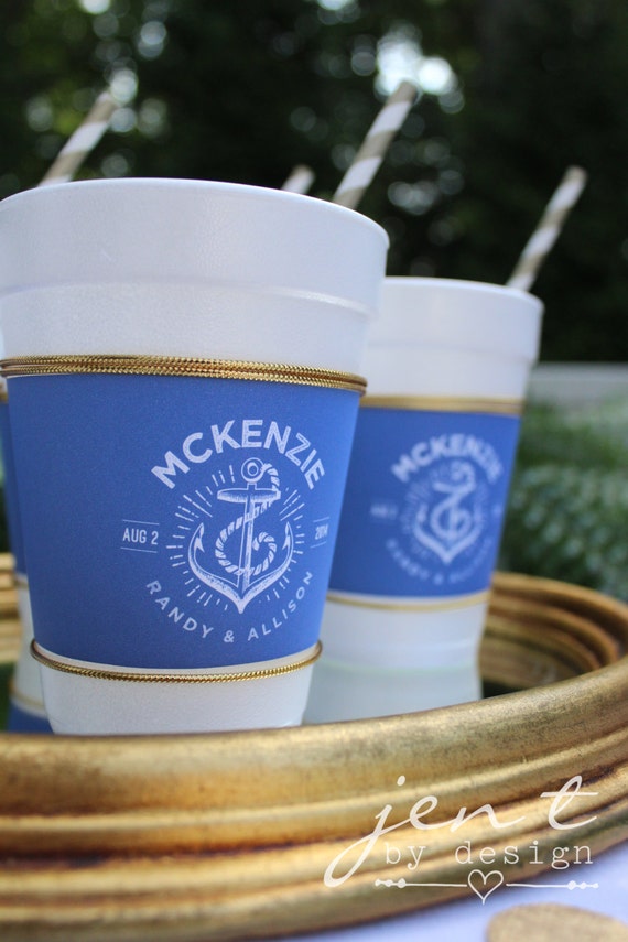 Custom Nautical Anchor Wedding Cup Sleeves