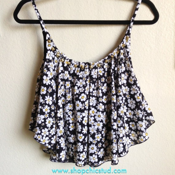 studded crop top handkerchief tank flower by studded crop top handkerchief tank flower by