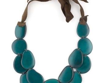 Tagua Statement Necklace / Tagua Jewelry / Tagua Necklace / Forest Green Necklace / Statement Necklace