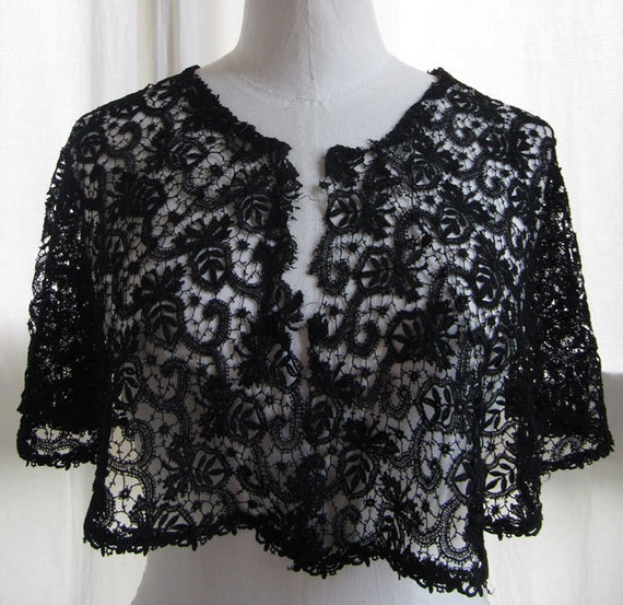 1930's Small Black Lace guipure cloak by SergineBroallier on Etsy