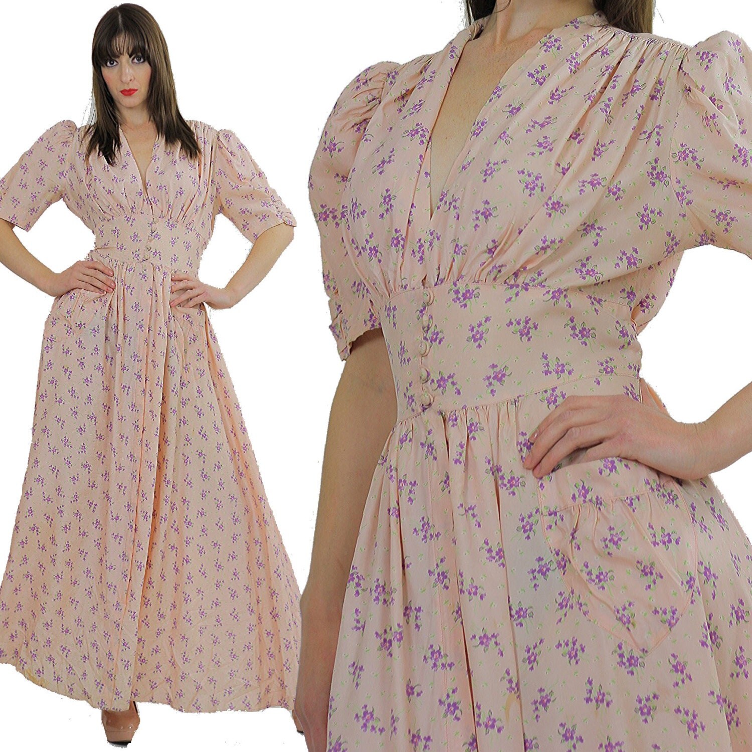 Vintage 40s robe pink dressing gown trousseau robe Hollywood
