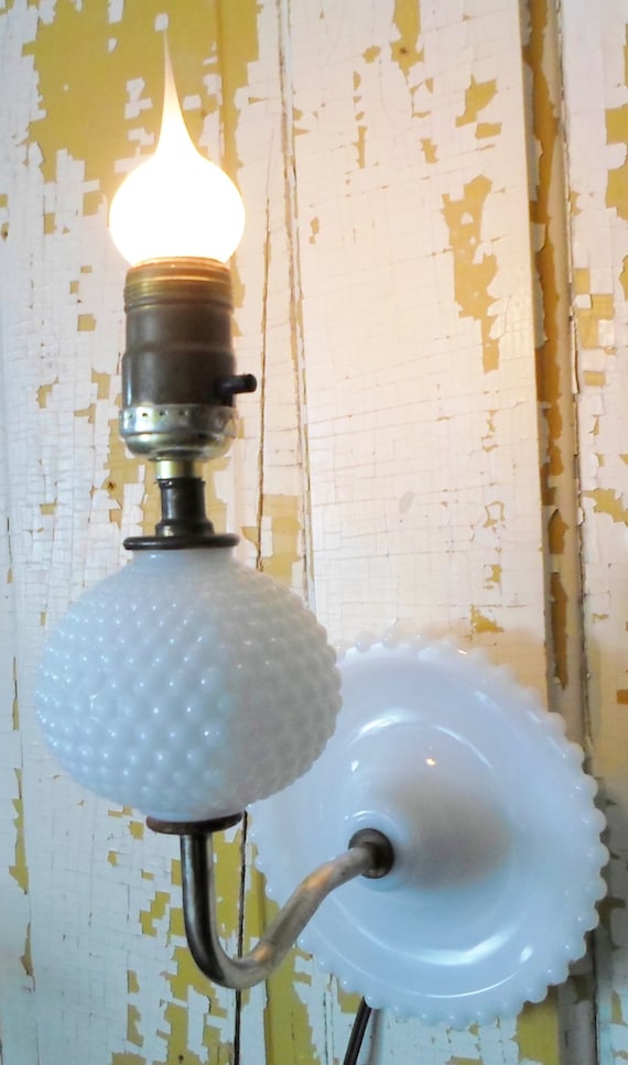 Hob Nail Milk Glass Wall Sconce Electric Cottage Chic