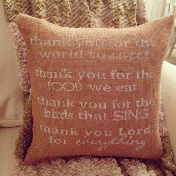 Items similar to Burlap Pillow Old Prayer/Poem Thank you Lord