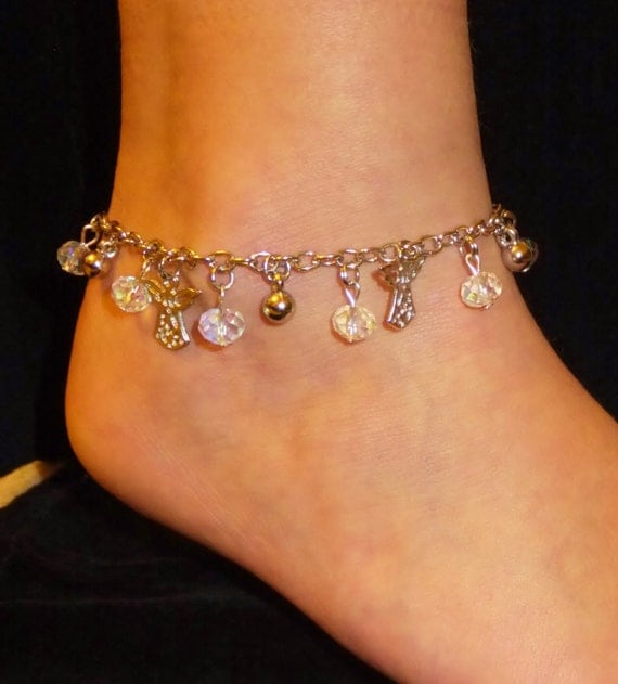 Items similar to Silver Angel Clear Crystal Anklet,angel Charm Anklet