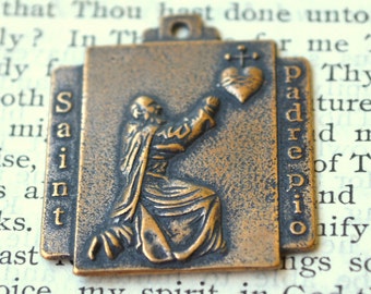 St Pio Medal - St Padre Pio Medal - Bronze or Sterling Silver - Made in USA (M-1254)