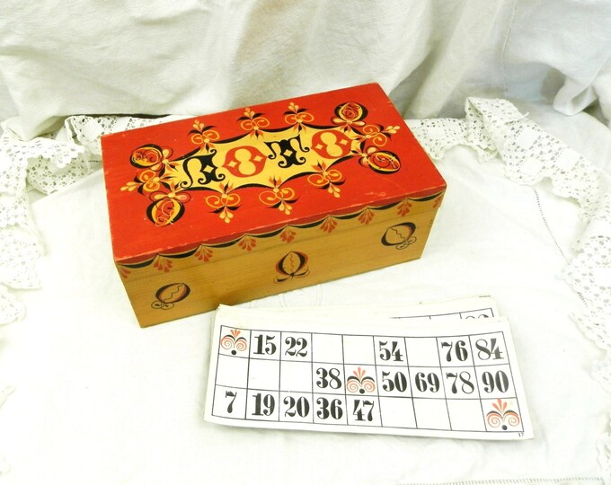 Large Antique Wooden Boxed Loto Set with 24 Cards / Vintage Fleamarket Decor / French Games / Antique Toys / Retro Home Interior / European