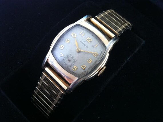 Vintage Men's Watch - Art Deco Grant Men's Swiss Watch 10K Rolled Gold ...