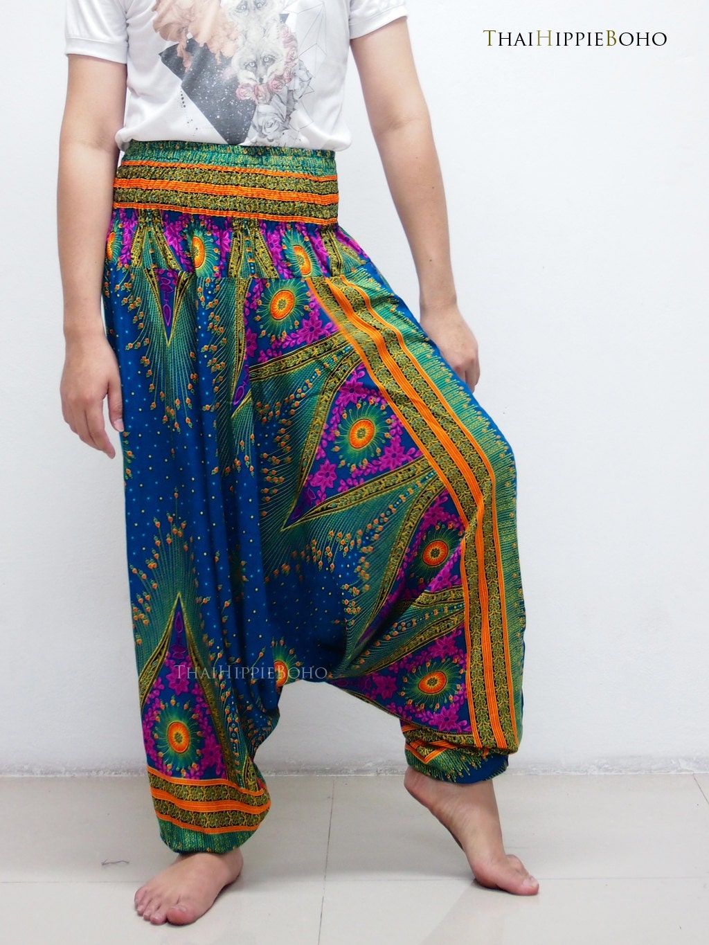 New Heart Feather Boho Harem Pants/ Hippie Pants/ Gypsy