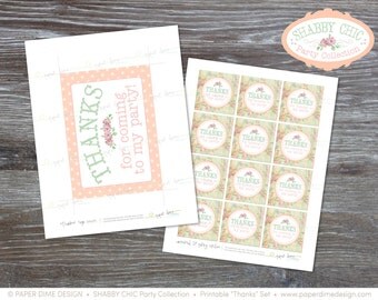 INSTANT DOWNLOAD - Printable 2 inch party circles & Thank You Sign: Shabby Chic, Vintage, Birthday, Baby Shower, - PDF File, You Print