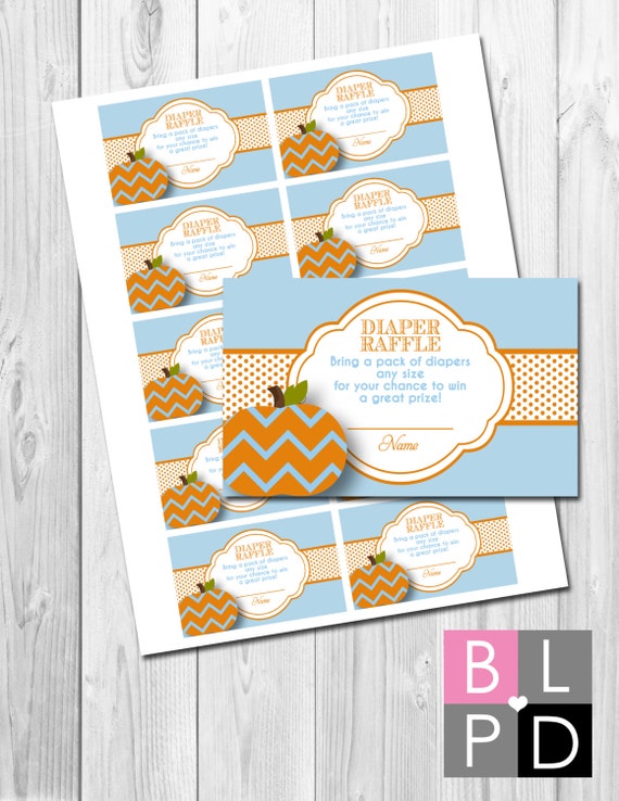INSTANT DOWNLOAD - Little Pumpkin Diaper Raffle Tickets - Little Pumpkin Baby Shower - Blue and Orange - DIY - Printable Il_570xn