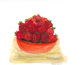 Items similar to Strawberry original watercolor still life painting