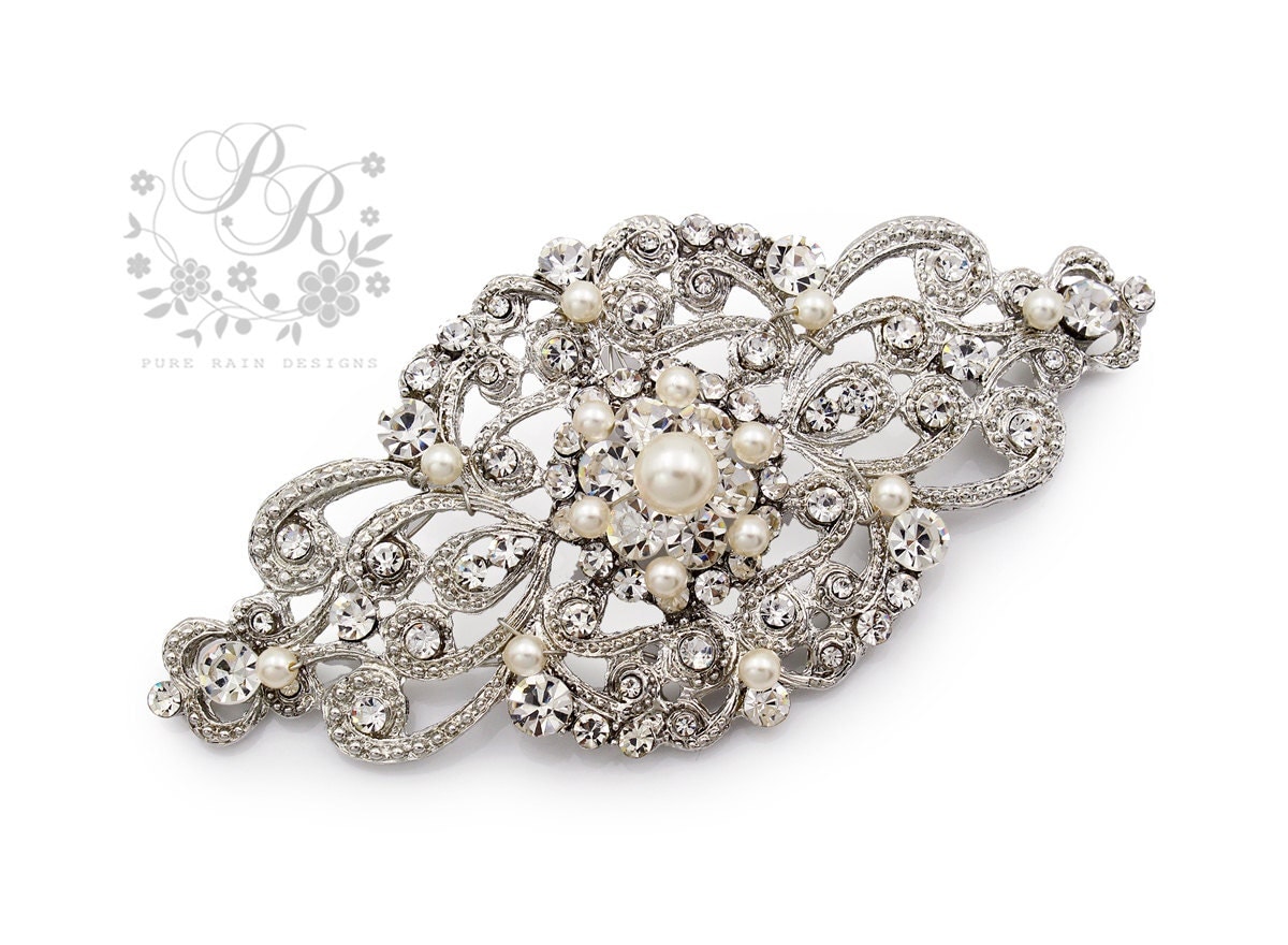 Wedding Brooch Swarovski Pearl Rhinestone Brooch Bridal brooch