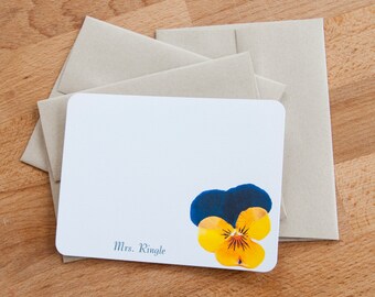 Stationary Set - Pansy - Personalized Stationery Note Cards