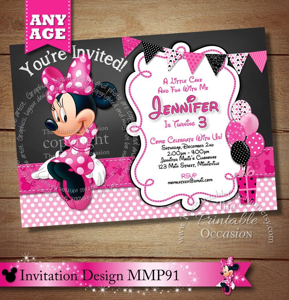 HUGE SELECTION Minnie Mouse Invitation Chalkboard Minnie