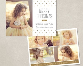 Digital Photoshop Christmas Card Template for photographers PSD Flat card - Modern Dots CC016 - INSTANT Download