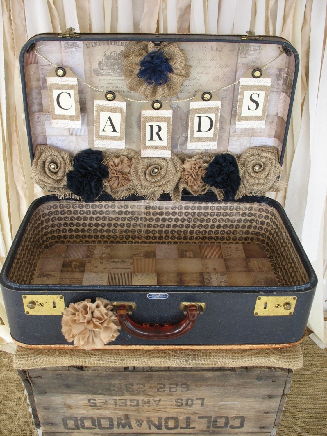 Vintage Suitcase Wedding Card Holder Shabby by RusticGlamDesigns