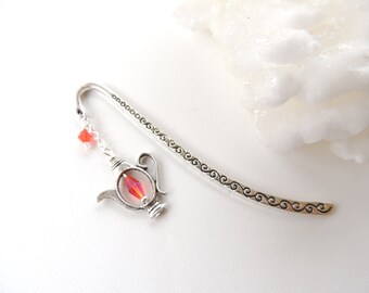Teapot Bookmark, Crystal Bookmark, Meatal Bookmark, Gift for Her, Stocking Stuffers, Teapot Charm. B122