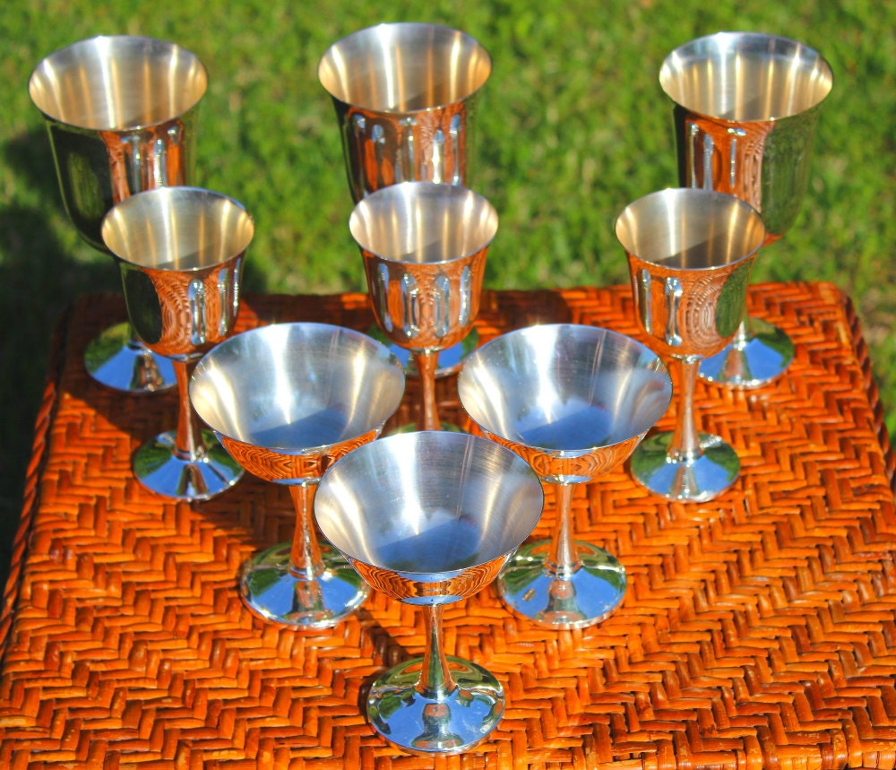 Set of 9 Silver Goblets wine glasses silverplate champagne martini