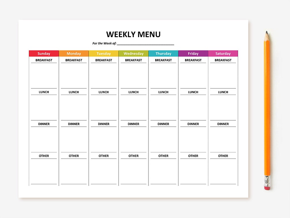 weekly menu calendar