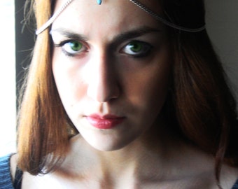 CHAIN HEADPIECE Head Chain, Vintage Head chain, headdress gypsy head piece.Turquoise head chain. Bohemian jewelry