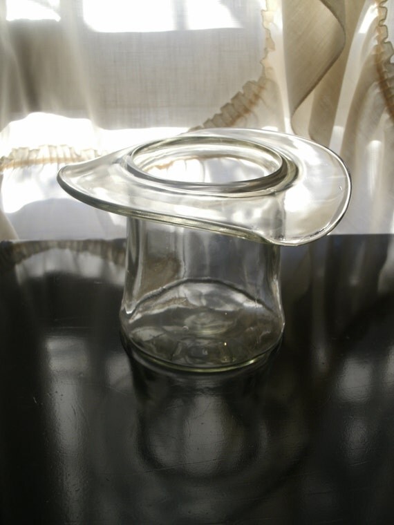 1930's Large Glass Hat Clear Vintage Display Top Hat
