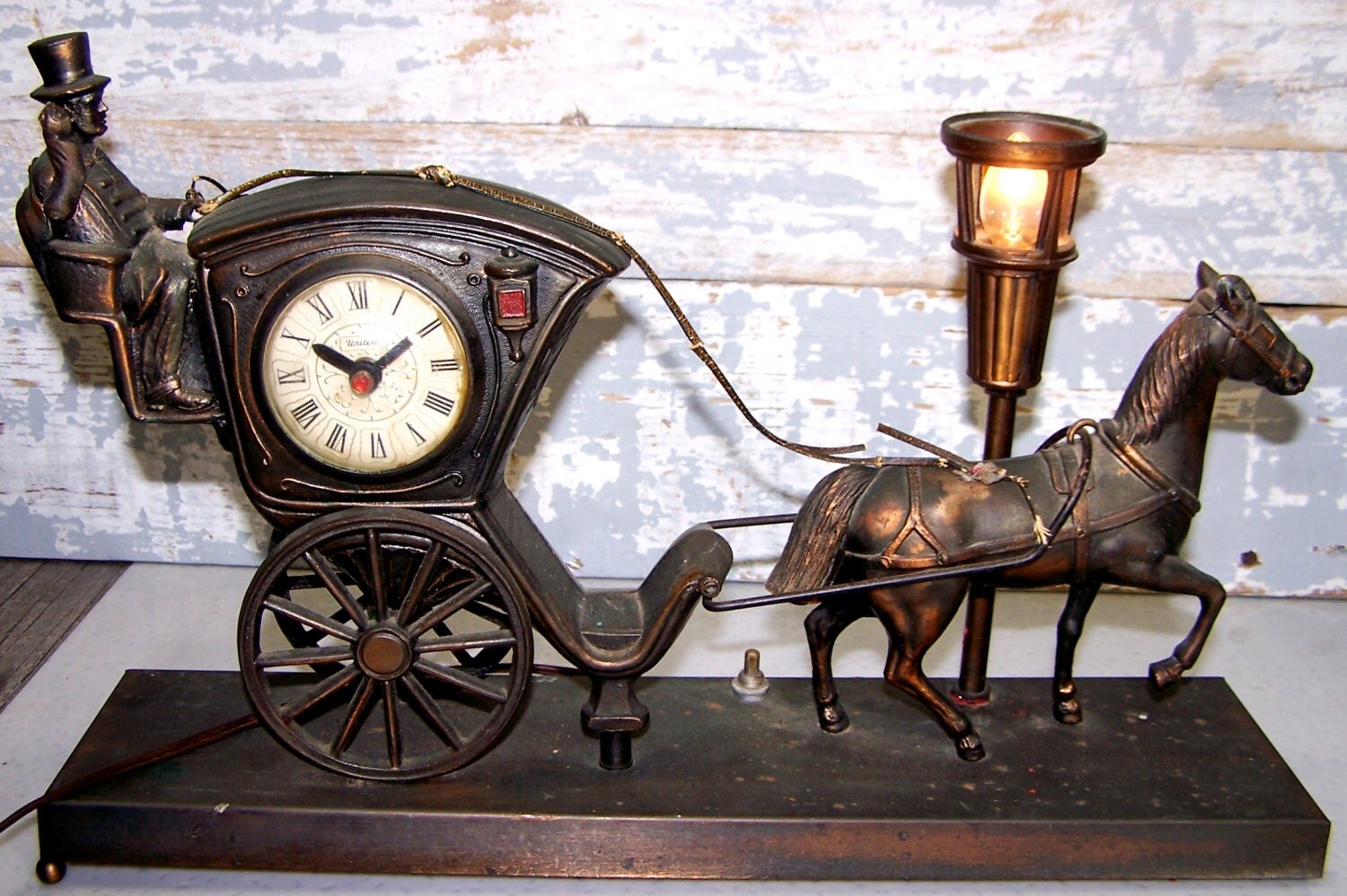 Horse and Carriage Clock and Lamp Vintage United Model 701
