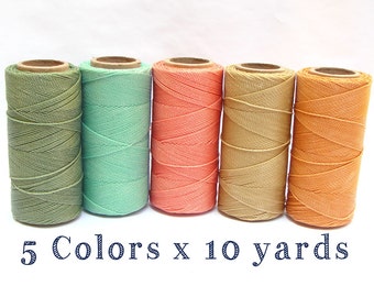 Waxed Cord - Linhasita - Macrame Cord - Waxed Polyester Thread - Set of 5 Colors - 10 yards each - PASTEL
