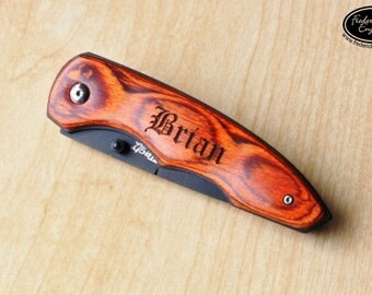 Personalized Engraved Pocket Knife with Pakkawood Handle - Custom Folding Pocket Knife - KNV-110
