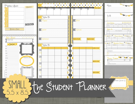 Student Planner Printable Set Sized Small 5.5 x