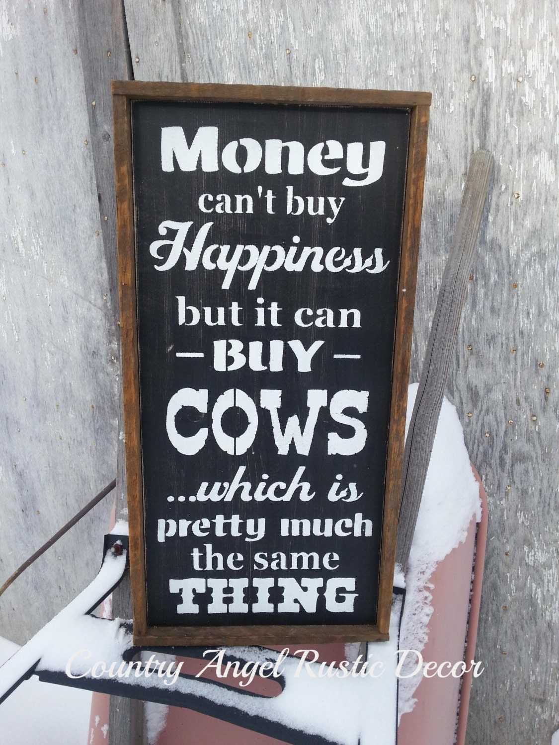 MONEY can't buy HAPPINESS COWS Distressed Typography