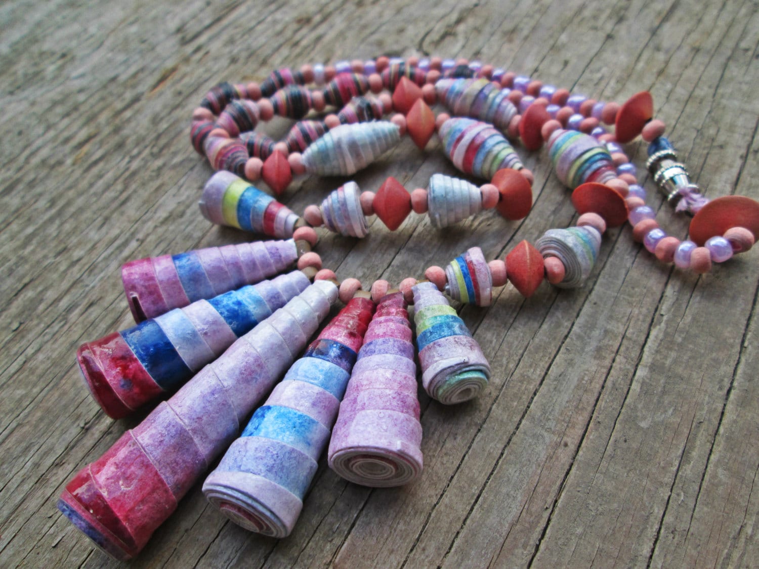 Pink Paper necklace Ecofriendly Jewelry Bohemian necklace