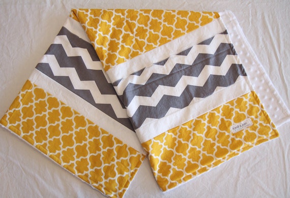 Items similar to Mustard Yellow and Gray baby blanket ...