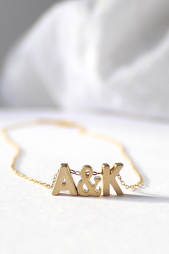 Gold tiny initial necklace (close-up)