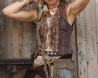 Leather holster, leather utility belt, festival belt, steam punk belt, tribal jungle, holster, messenger bag