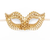 Gold Masquerade Mask With Dragon Scales Texture -  Metallic Venetian Mask Decorated With Gold Flake Beads