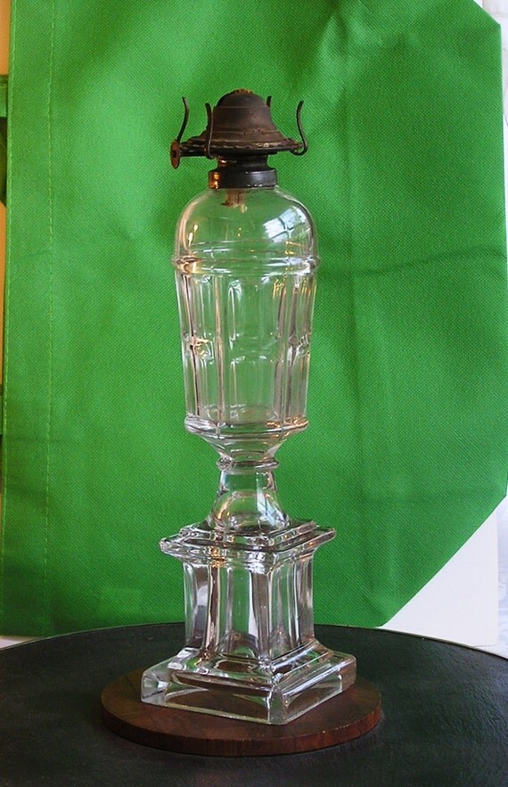 Antique Molded Pressed Glass Whale Oil Lamp by TreasureByDemand