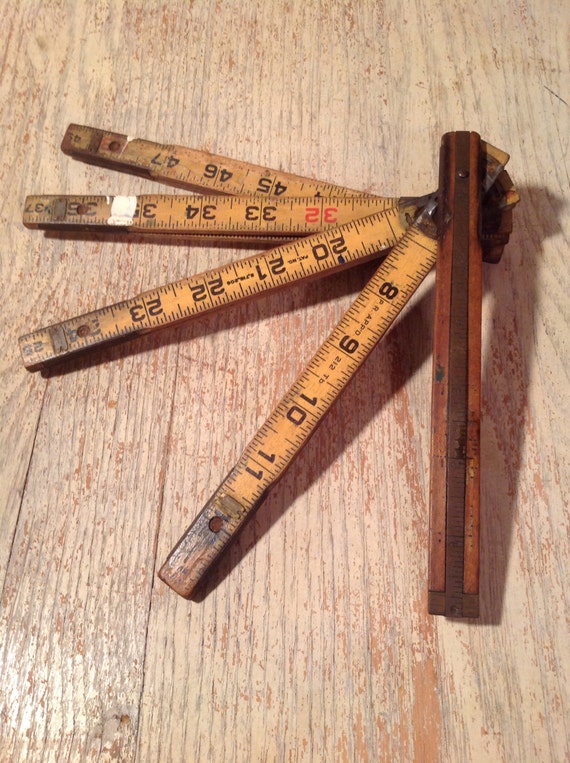 Vintage Wood Folding Ruler Wooden Yellow Two by PackandAlleys