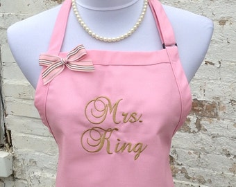 Monogrammed MRS. APRON for the New Bride - Custom Embroidery - Perfect Gift for the Bride - Bridal Shower Gift - Hostess Gift