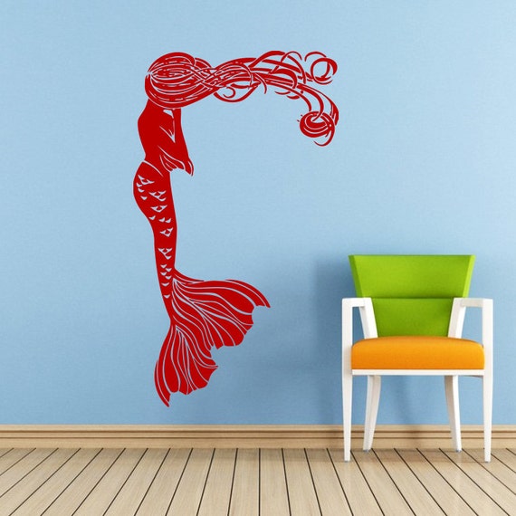 Mermaid Wall Decal Water Nymph Nature Fish Hair Beauty Sea