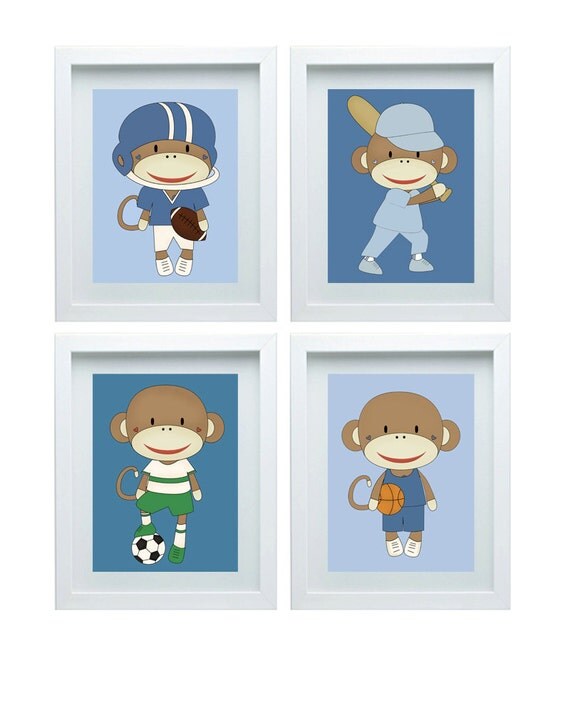 Monkey Nursery Decor Sports Decor Basketball Baseball Football