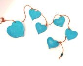 Rustic Wall Hanging, Blue Wooden Hearts by FairyLace Designs